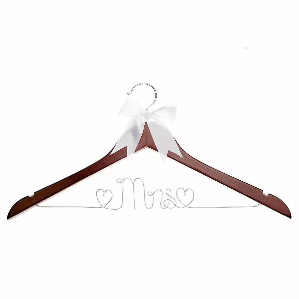 Mrs Wedding Dress Hanger, Wood and Wire Hangers for Brides (Mahogany)