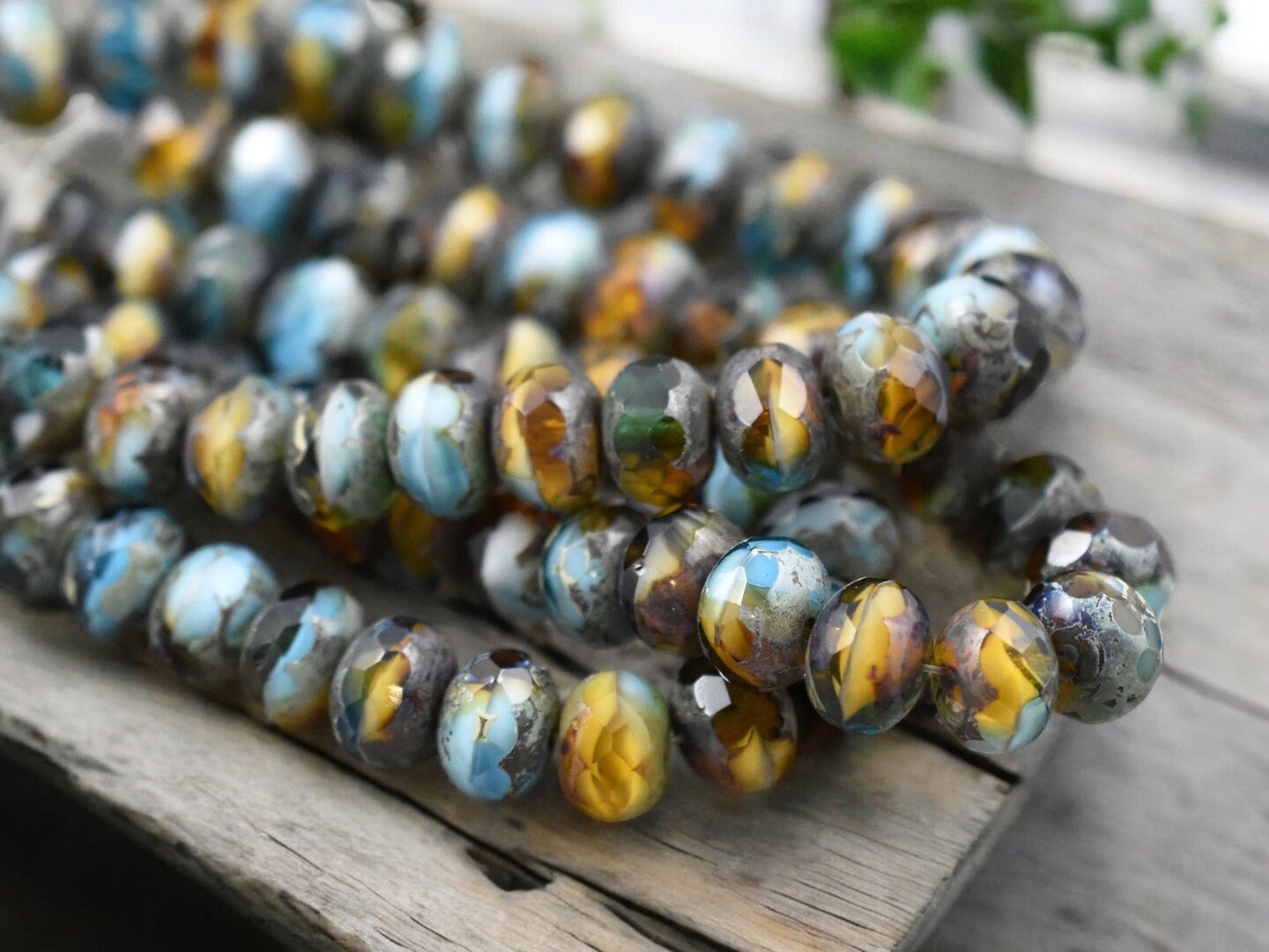 Caribbean Beach Picasso Fire Polished Rondelle Beads - 3x5mm, 5x7mm or 6x8mm