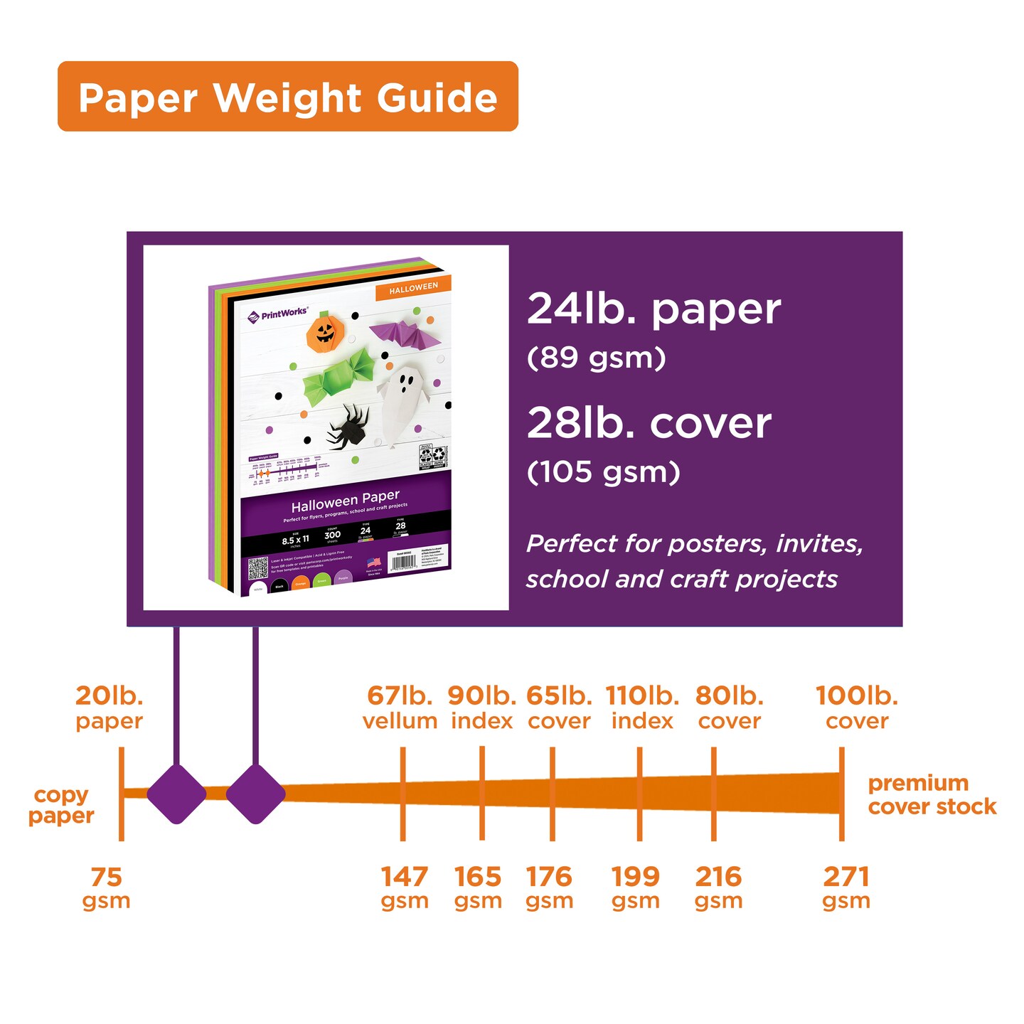 Printworks Halloween Paper, Includes Black, Purple, Green, Orange and White Paper, 8 &#xBD;&#x201D; x 11&#x201D;, 300 Sheets (00582)