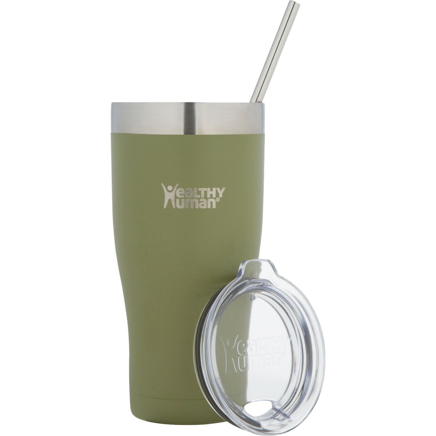 Healthy Human Stainless Steel Tumbler with Straw &#x26; Lid | Splash Proof Insulated Travel Cruiser Cup | Eco-Friendly Coffee Tumblers | Water Cups with Straws Cleaner and Splash Proof Lids (32oz, Olive)