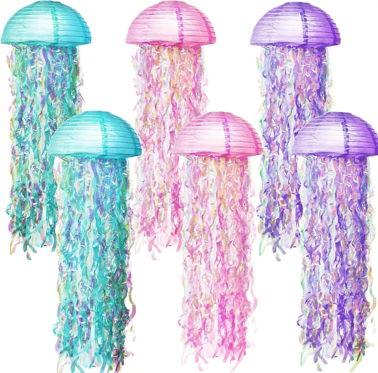 6 Pack Jellyfish Paper Lanterns Versatile Hanging Lantern Decor with Shiny Strip