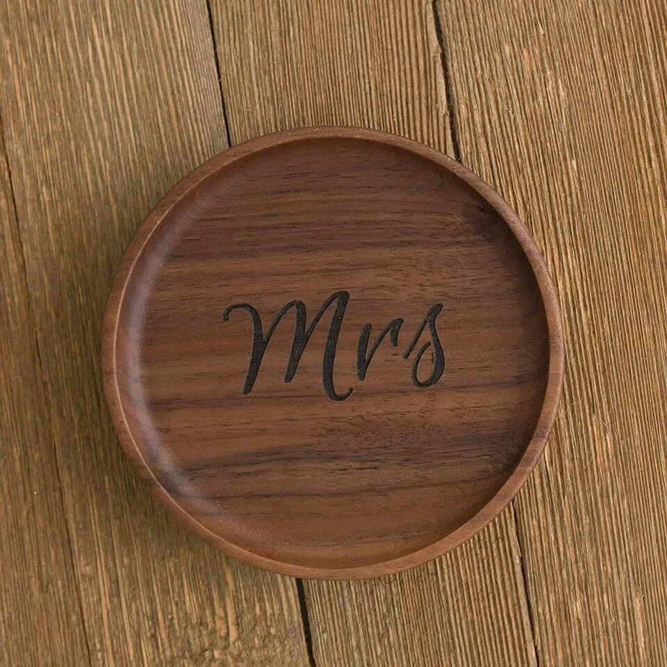 Mrs. Wooden Ring Holder Dish, Gift for Bride to Be, Wood Jewelry Tray (Mrs)