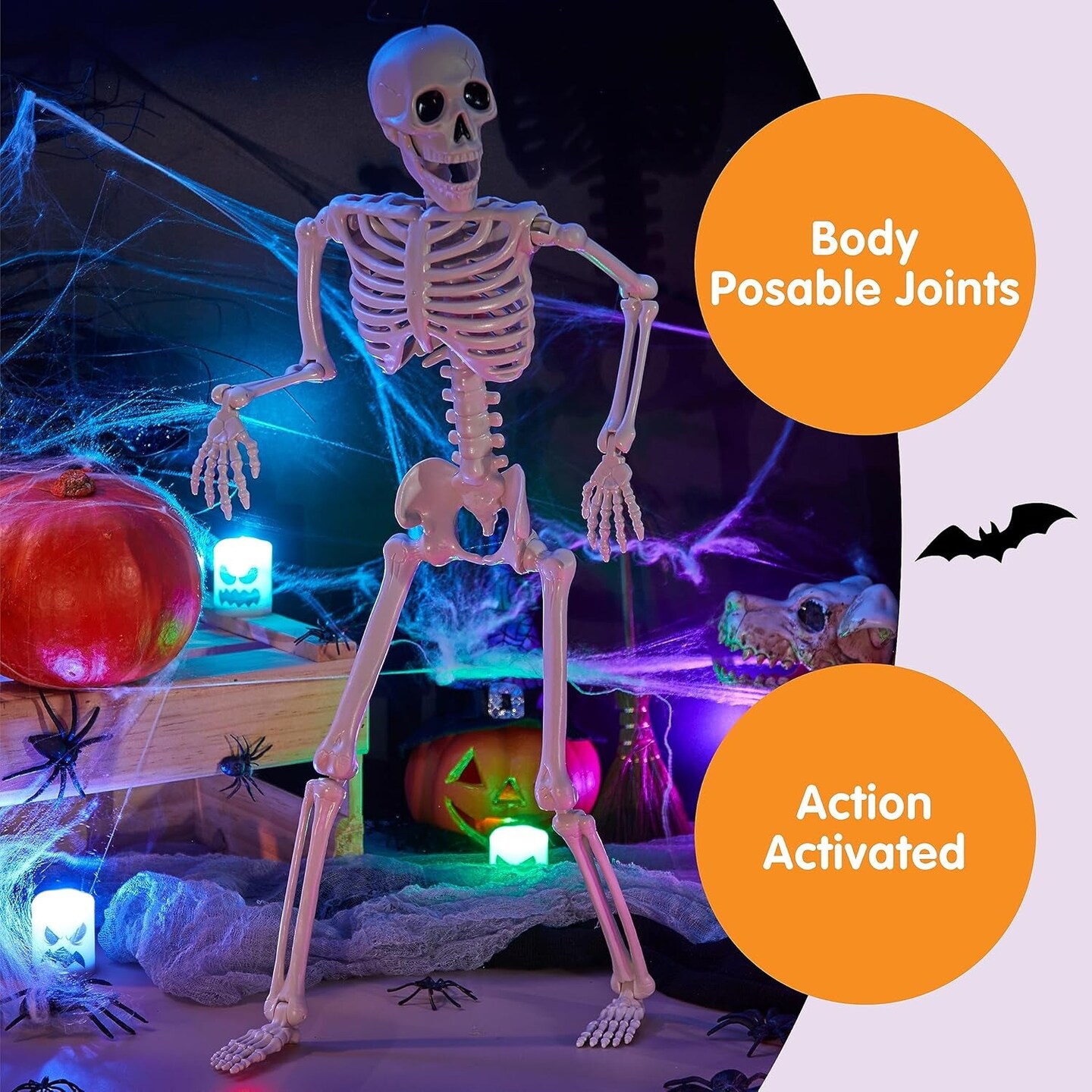 10 PCS 16 Inches Halloween Hanging Skeletons Full Body Skeletons Realistic Human Plastic Bones with Posable Joints for Halloween Indoor Outdoor Party Decor, Graveyard Decorations