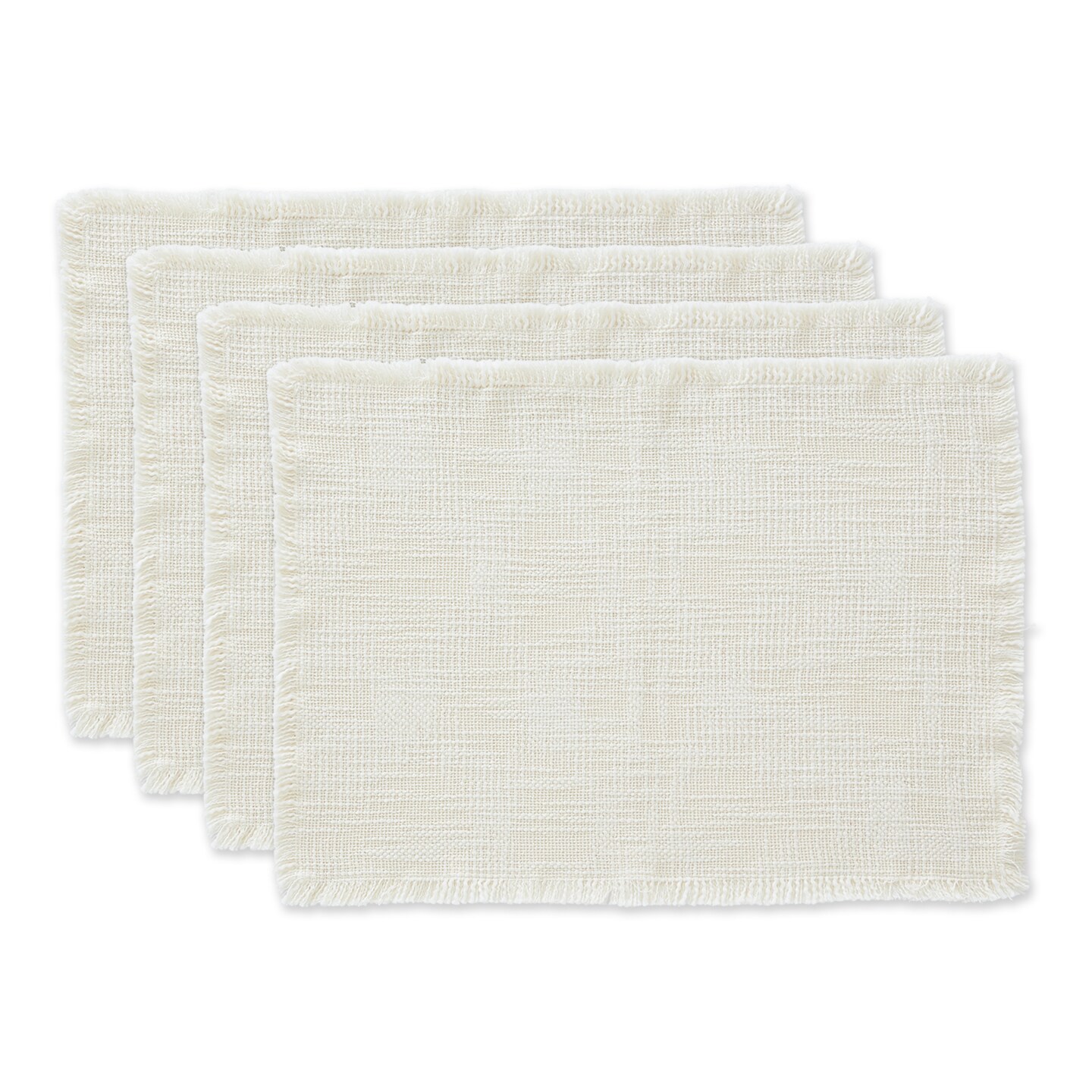 Contemporary Home Living Fringed Rectangular Placemats - 19&#x22; - Beige - Set of 4