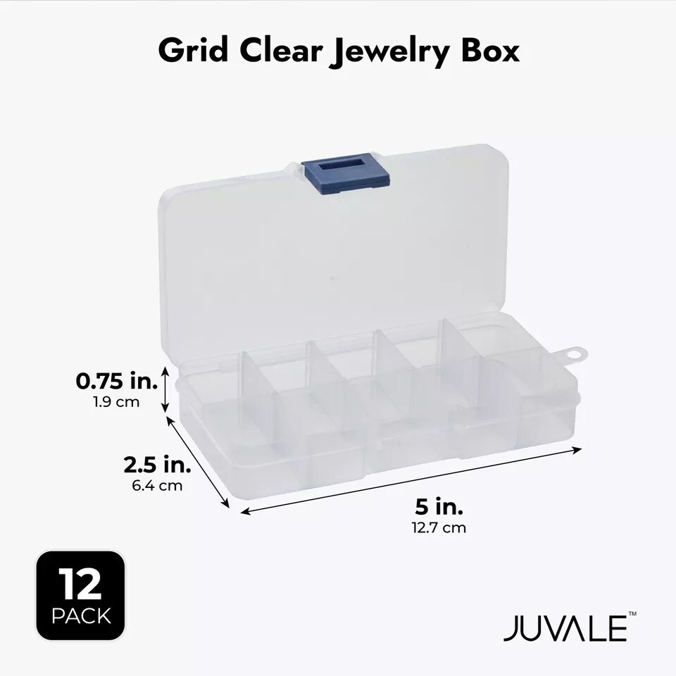 12 Pack Small Clear Storage Containers with Grid for Crafts, Jewelry, 2.5 x 5 In