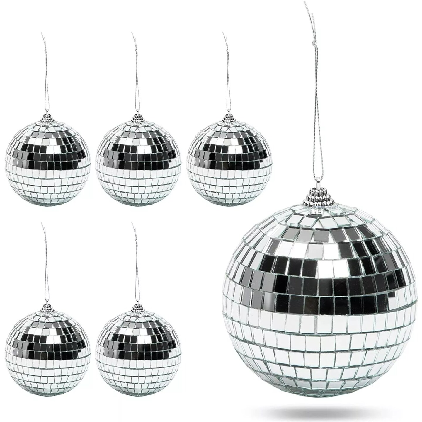 6 Pack 4&#x201D; Disco Ball Ornament, Hanging Christmas Tree Party Home Decorations