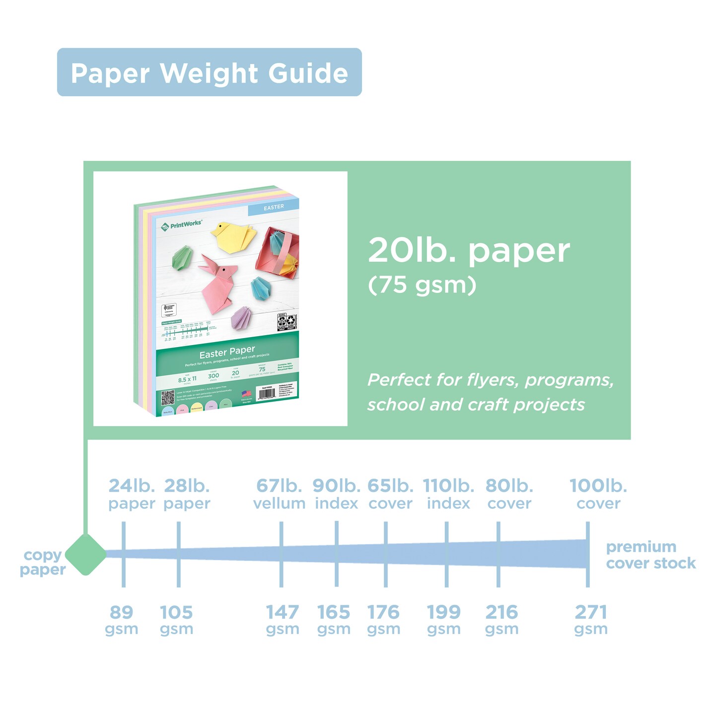 Printworks Easter Paper, 300 sheets, 20lb Paper, Includes Pastel Pink, Green, Yellow, Blue, and Lilac Paper, 8.5&#x22; x 11&#x22; (00586)