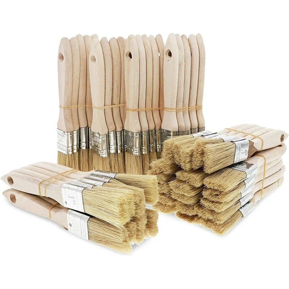 50 Pack Wooden Chip Brushes, 1 Inch Paint Brush Set, Wooden Handle, 7 x 1 In
