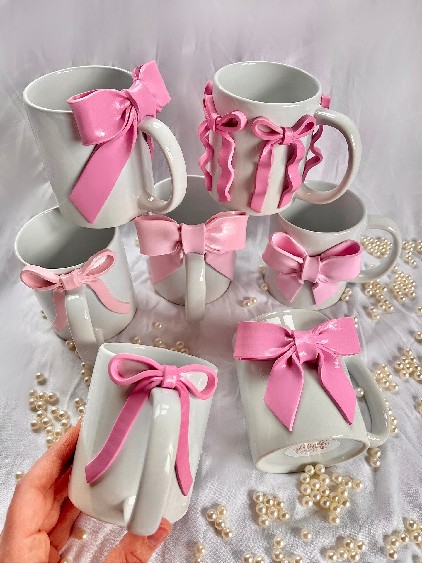 Coquette Pink Bow Mugs, Cute Ceramic Mug, Girly Pop Coffee Mug, Bow Decor, Modern ceramic cup, coffee lover gift, pink ribbons
