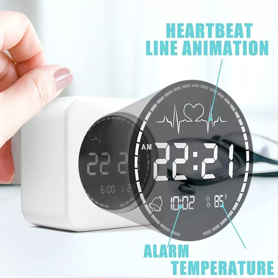 Digital Travel Alarm Bedside Clock Auto Dimmable Backlight Heartbeat