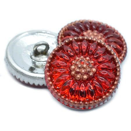 18mm Daisy Button Ladybug and Copper - Czech Glass Buttons