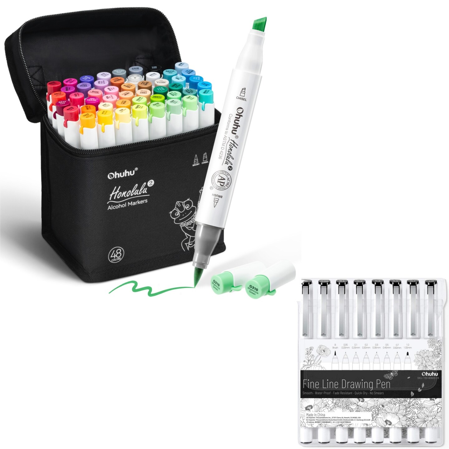 Ohuhu Honolulu 2 48 Colors Brush & Chisel Dual Tip Alcohol Marker