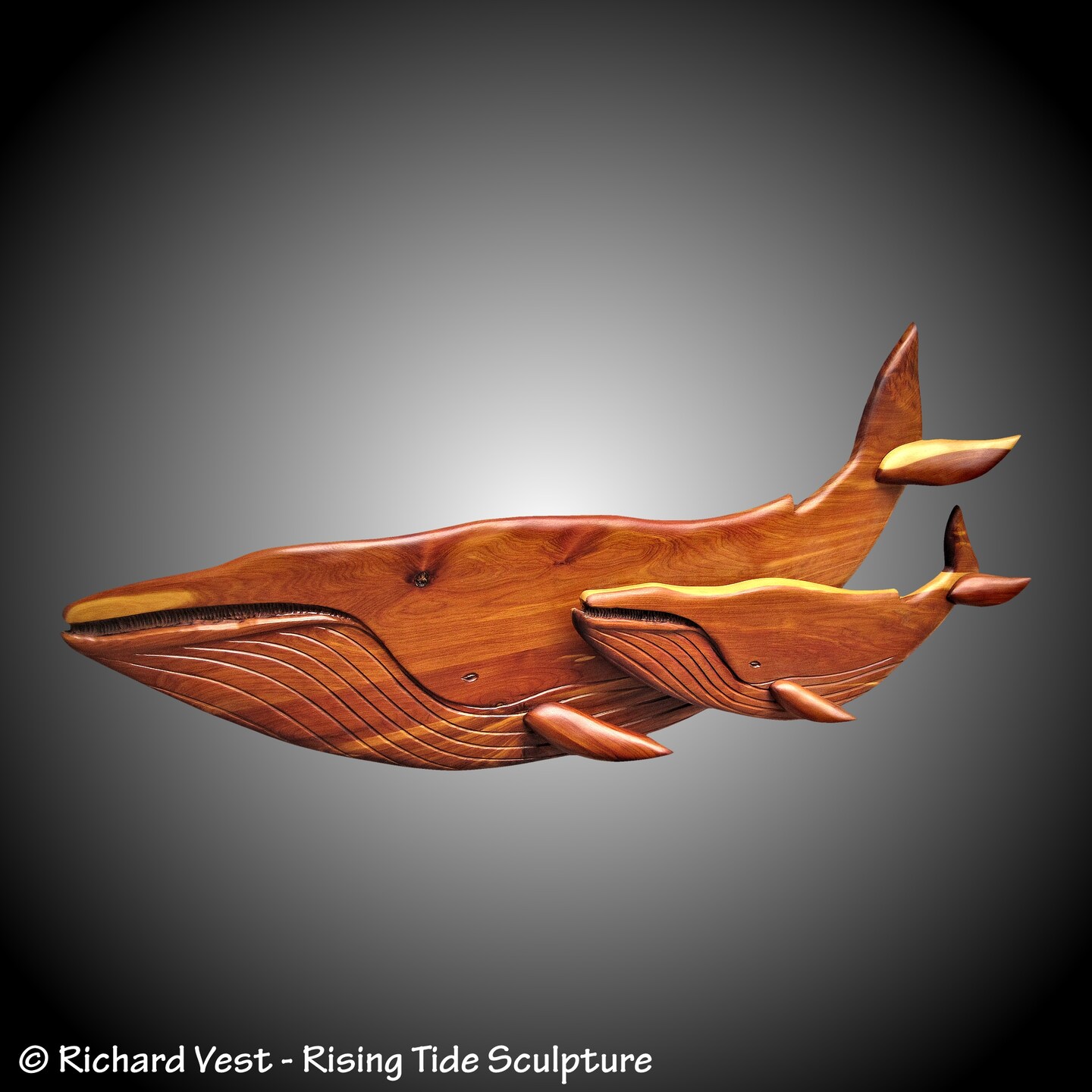 Blue Whales Mother Calf Hand Carved Tennessee Red Cedar, Tung Oil Finish, Home Or Office
