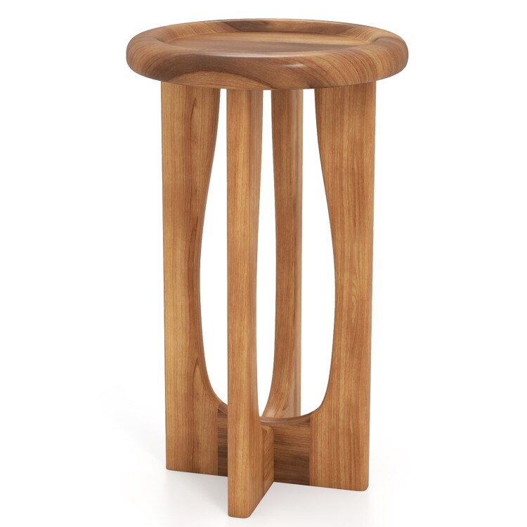 Natural 14" Farmhouse End Table with Round Tray Top and Cross Legs