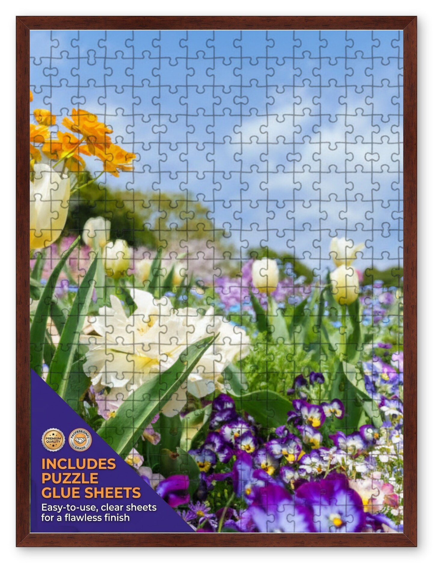 CustomPictureFrames.com Solid Wood Round Mat Puzzle Frame - Multiple Sizes - Black Precision-Cut Mat - Adhesive Preservation Sheets - Assembled in USA Made in the USA