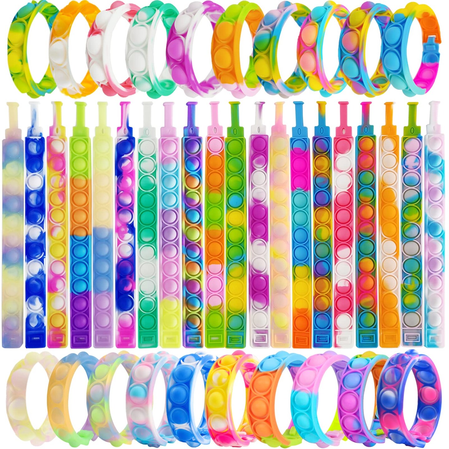 120 Pcs Pop Bracelet Bubble Fidget Sensory Toys for Party Favors, Pop Keychain Bulk for Classroom Prizes, Easter Egg Basket Stuffers Christmas Valentine Gifts for Kids Students