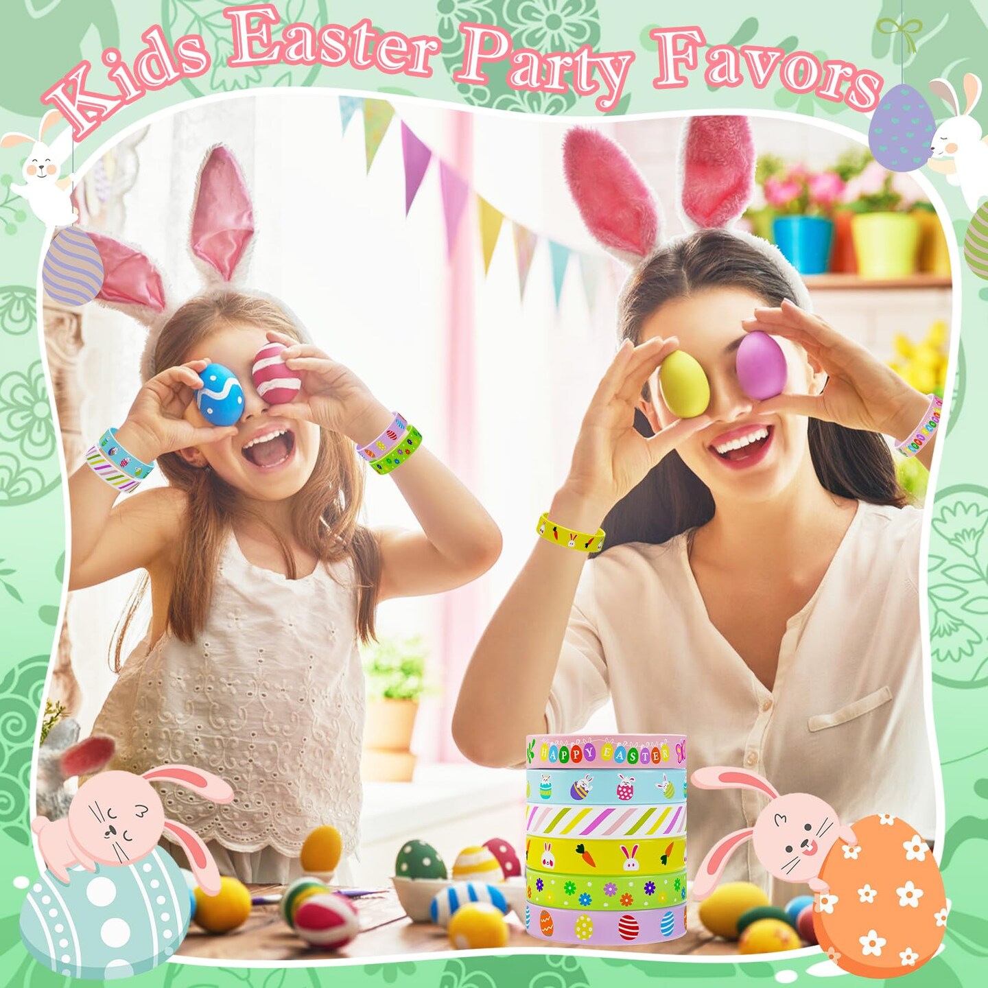 Easter Rubber Bracelets for Kids 30PCS Easter Basket Stuffers Silicone Wristbands Bulk Easter Party Favors Supplies for Kids Easter Egg Fillers Goodie Bag Stuffers Gifts Classroom Prizes Accessories