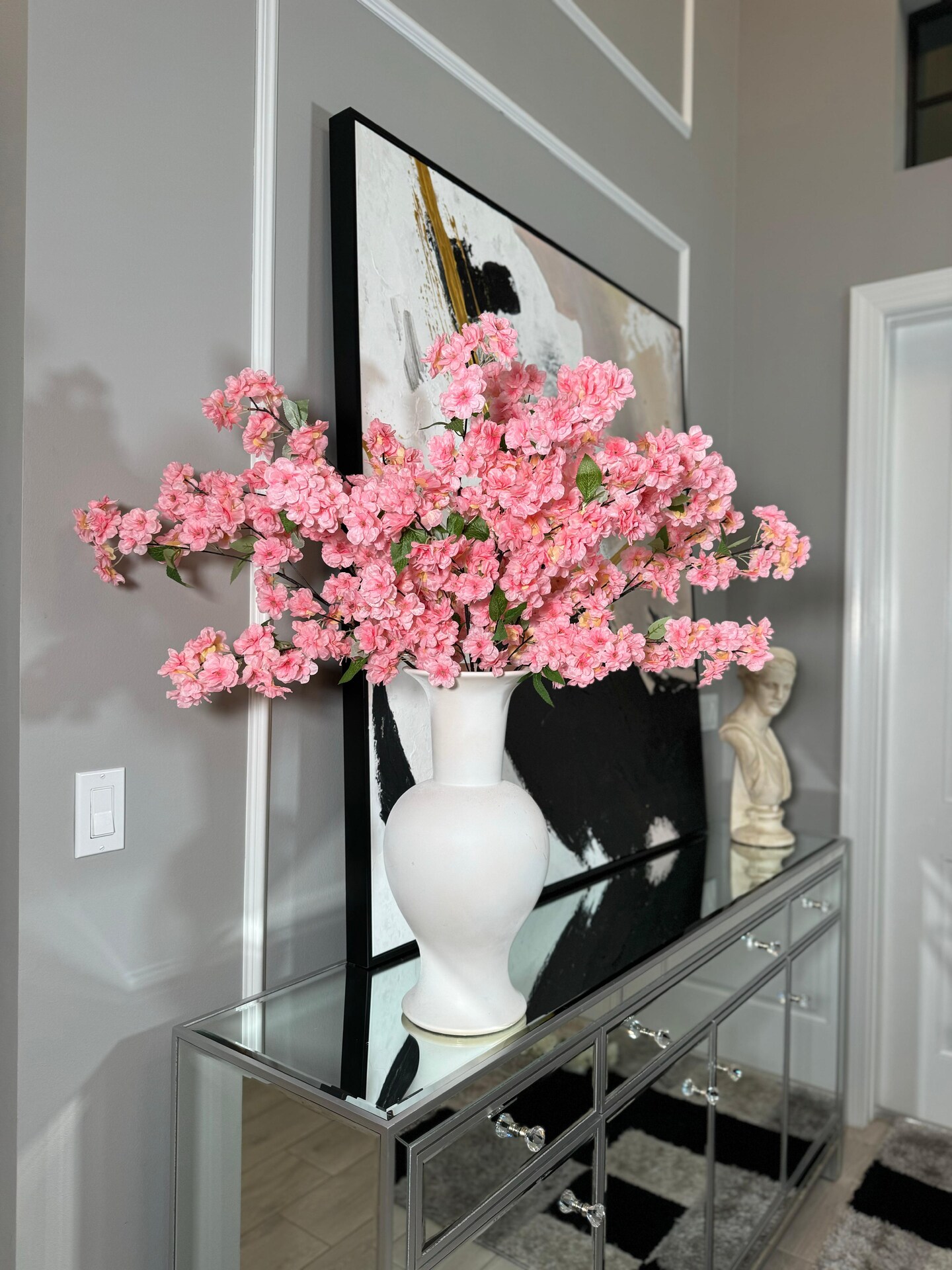 Jade Bright Pink Silk Cherry Blossom Flower Branches Set of 3 Pack 40''