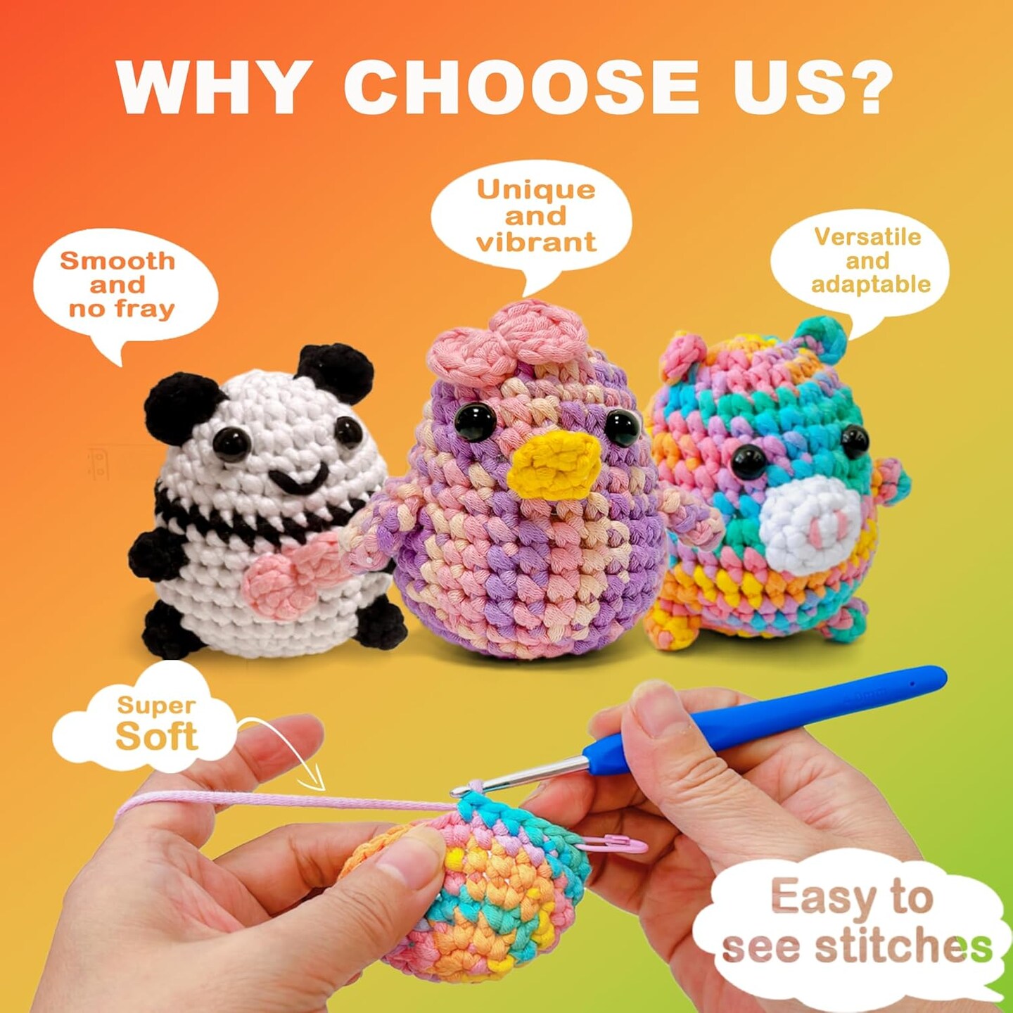 Beginner Crochet Yarn for Crocheting and Knitting; Beginner Easy Yarn kit with Tool Set