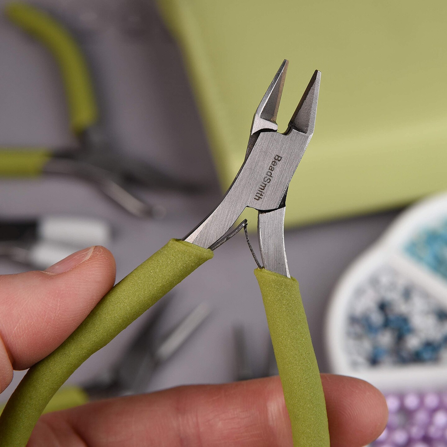 The Beadsmith Fashion Color Pliers &#x2013; Set of 8 Slimline Color-Coordinated Tools &#x2013; Matching Clutch in Light Olive &#x2013; Jewelry Making Supply Kit to Create Necklaces, Bracelets, Earrings &#x26; More