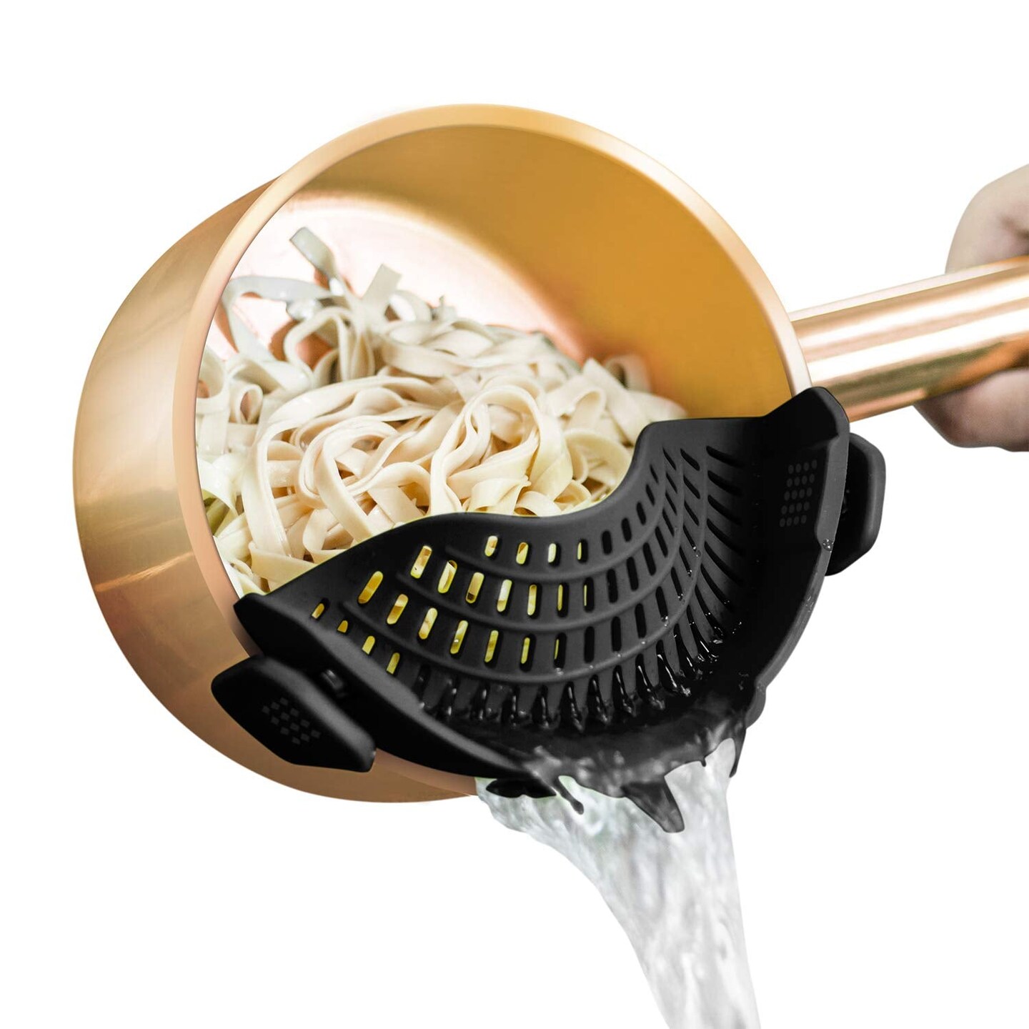 Clip On Strainer Silicone for All Pots and Pans, Pasta Strainer Clip on Food Strainer for Meat Vegetables Fruit Silicone Kitchen Colander