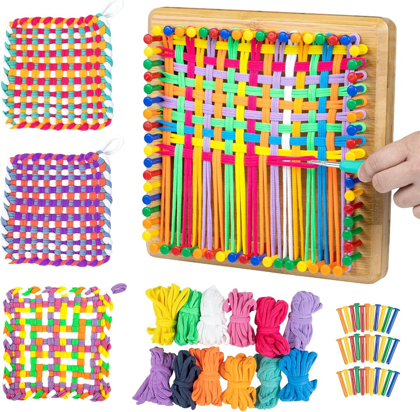 Weaving Loom Kit,Wooden Potholder Loom Kit for Different Crowds,DIY Arts and Crafts