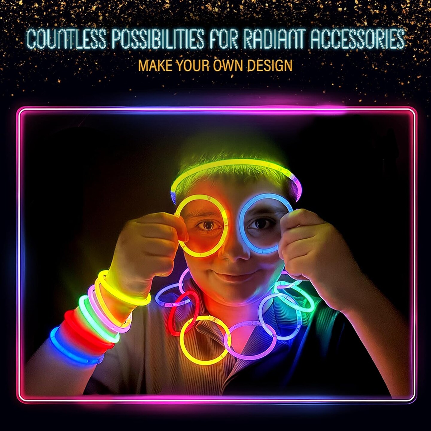 100 Pcs Glow Sticks Bulk Party Pack – 8” Glow in the Dark Party Supplies & Party Favors Pack for Glow Bracelets & Glow Necklaces – 100 Connectors for Christmas, Concerts & Birthdays