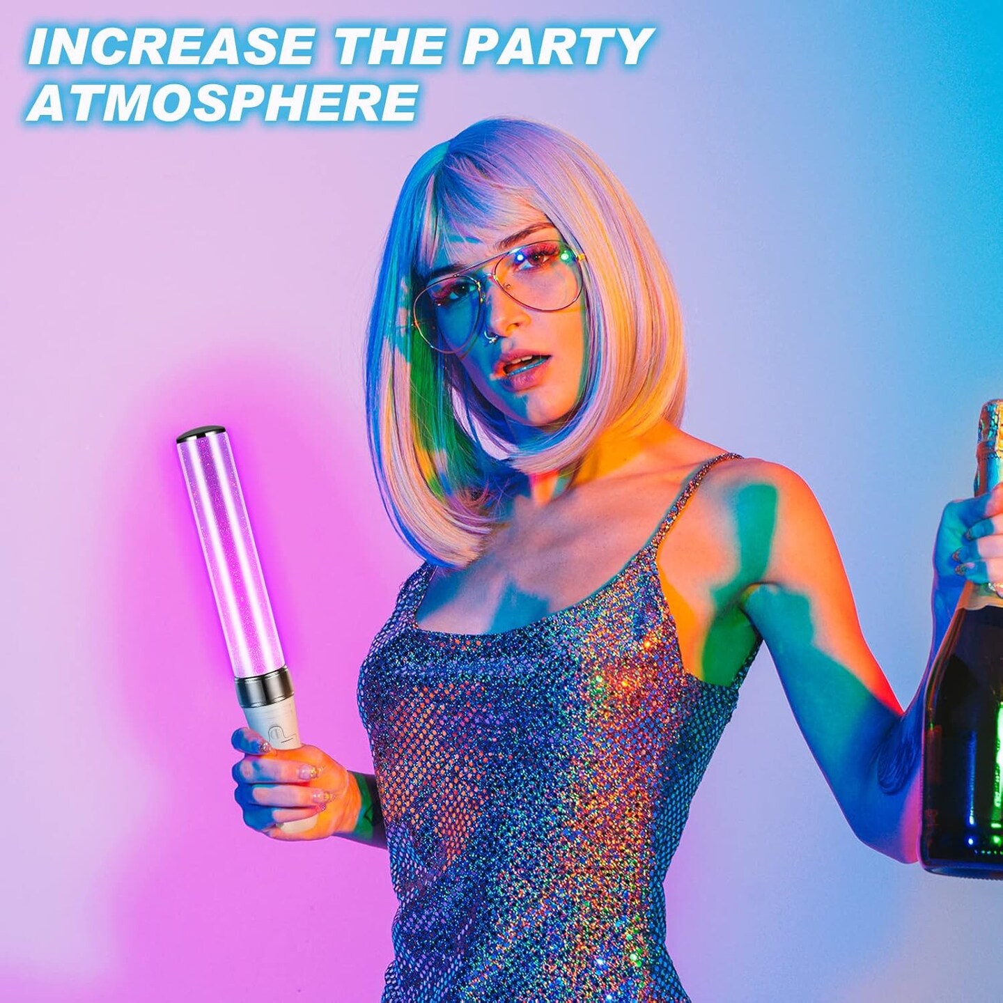 6 Pcs Reusable Light Sticks 15 Color 2 Lighting Modes Multicolor LED Flashing Bright Glow Lightsticks for Concert Glow in the Dark Party Favor Supplies