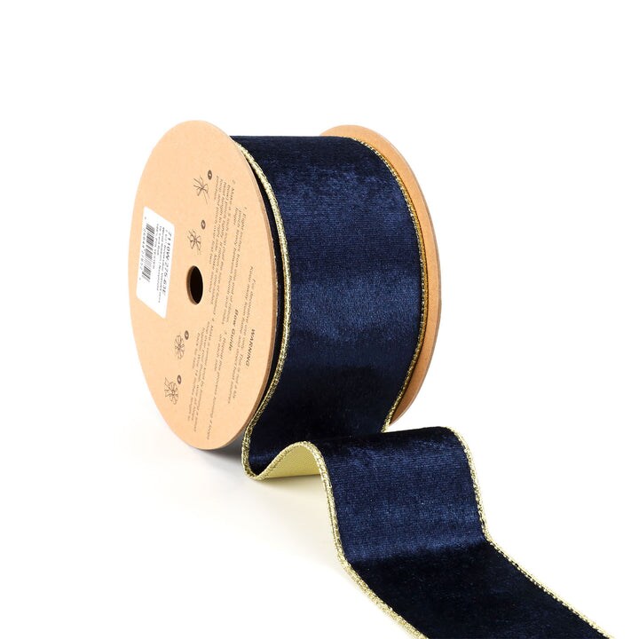 LaRibbons 4&#x22; - 2 1/2&#x22; Reversible Velvet/Lurex Wired Ribbon | 10 Yard Roll