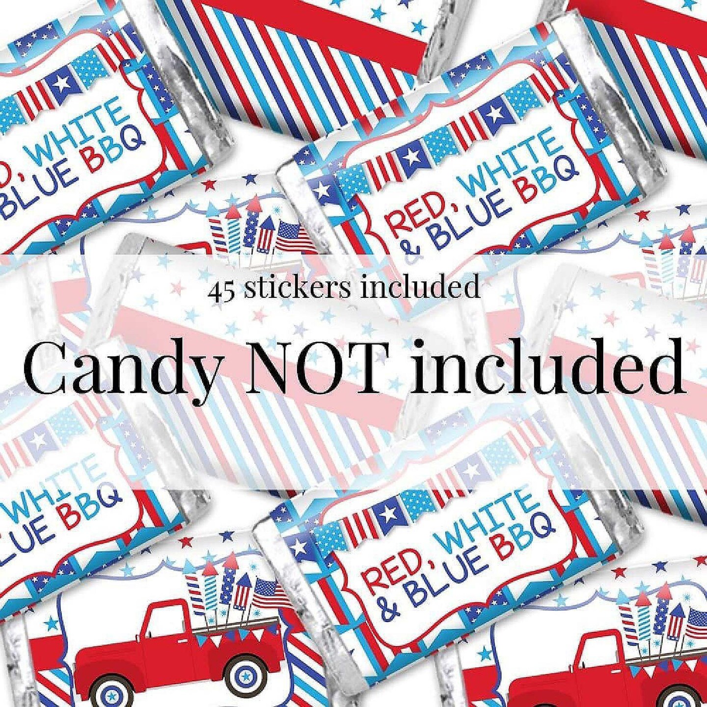 AmandaCreation Red, White & Blue BBQ Mini Candy Bar Wrappers 45 Pieces