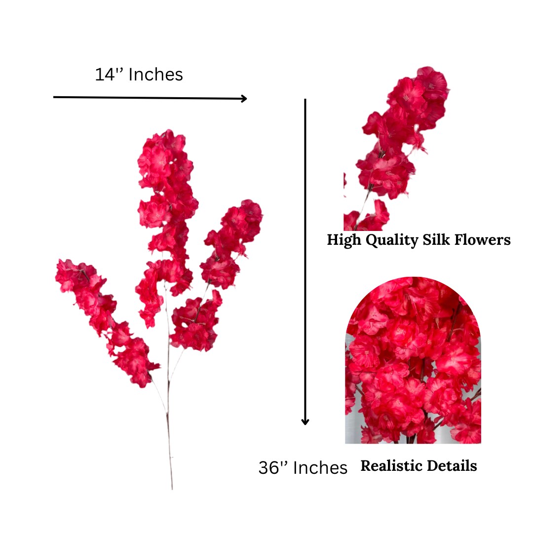 Mila Red Fucshia Silk Cherry Blossom Flower Branches 3 Pack 36''