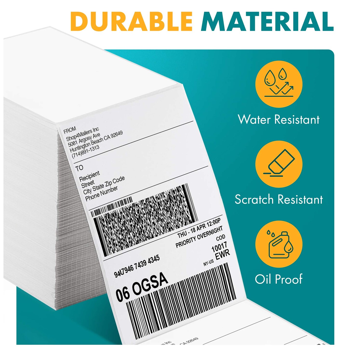 500 Count White 4x6 Inch Direct Thermal Labels Fanfold Adhesive Shipping