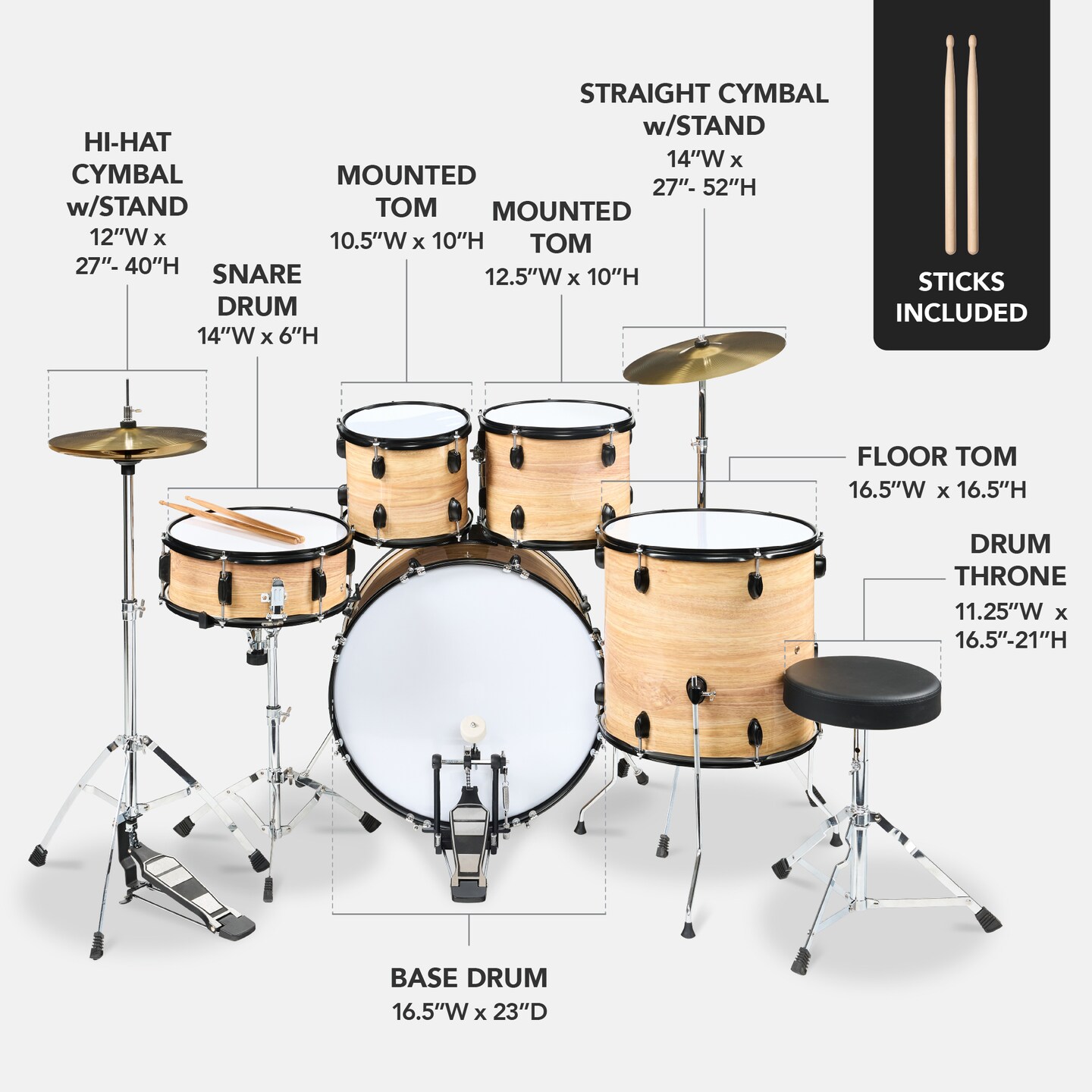 Best Choice Products 5-Piece Beginner Drum Set w/ Snare, Bass, Toms, Cymbal, Hi-Hat, Sticks, Chair, Drum Pedal