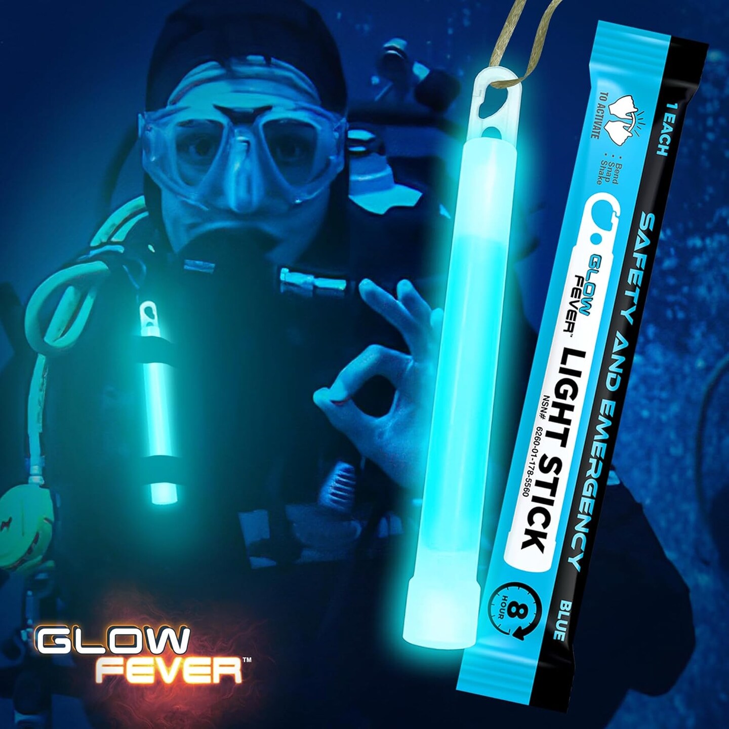 Glow Fever Emergency Safety Military Grade Glowsticks; 10PCS, 6&#x22; Ultra Bright Glow Sticks with 8 Hours Duration. Great for Hiking, Party, Camping, Blackouts, Hurricane and Survival Kits (Blue)