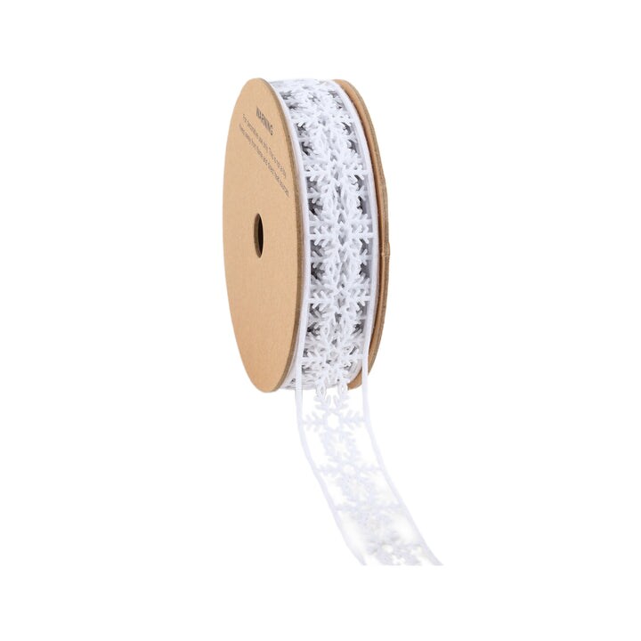LaRibbons 1&#x22; Ultra Sonic Trim | Snowflake in Rows White | 10 Yard Roll