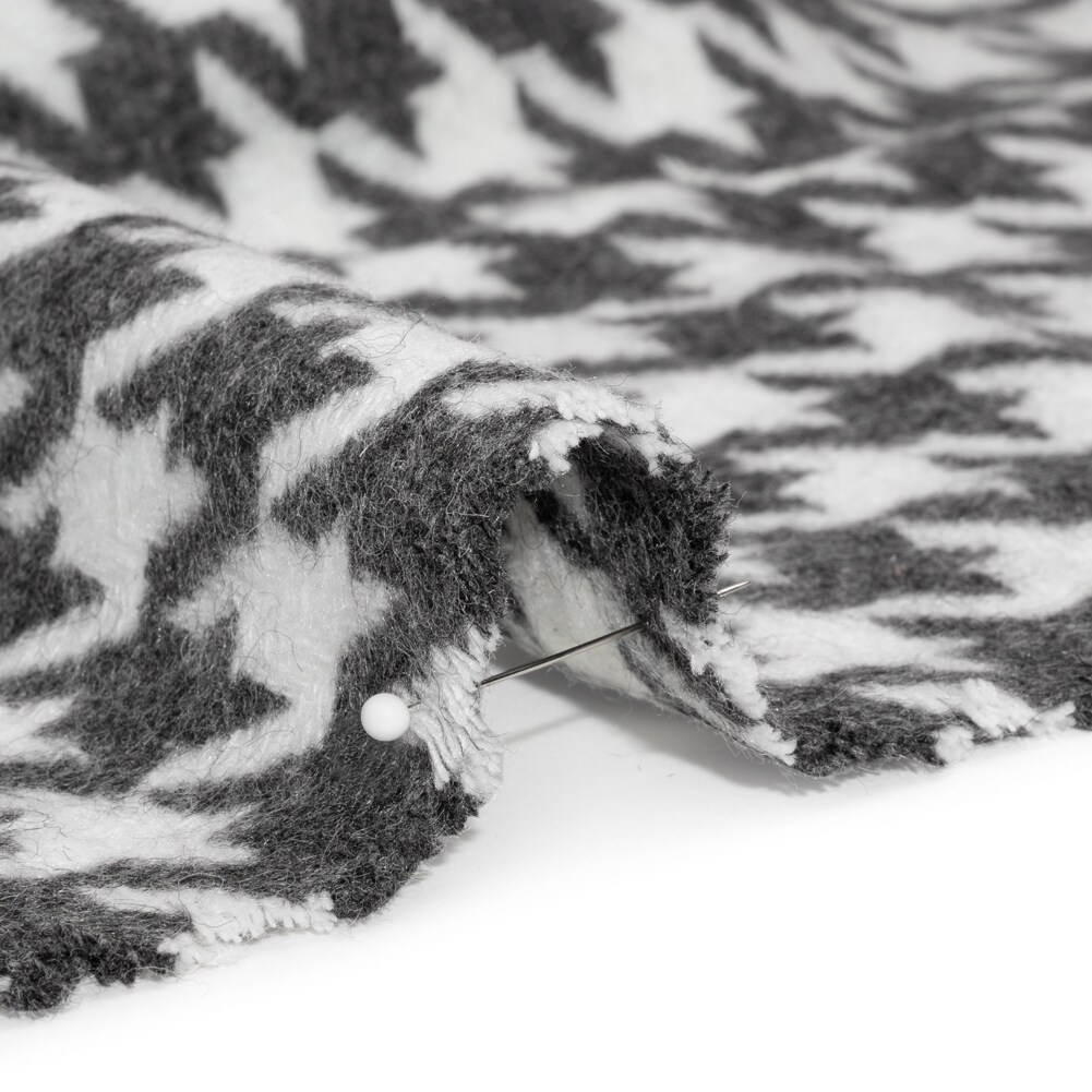 1 Yard Charcoal and White Houndstooth Felted Wool Blend Twill Coating