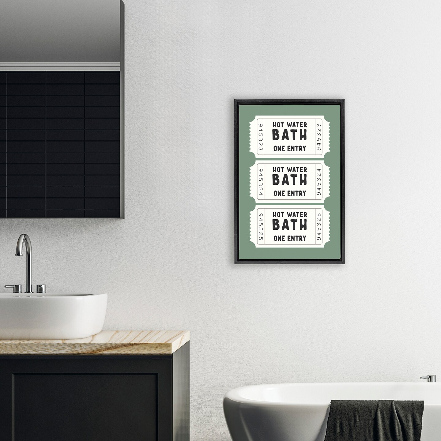 Stupell Industries Hot Water Bath Ticket Floating Frame, design by Lettered and Lined
