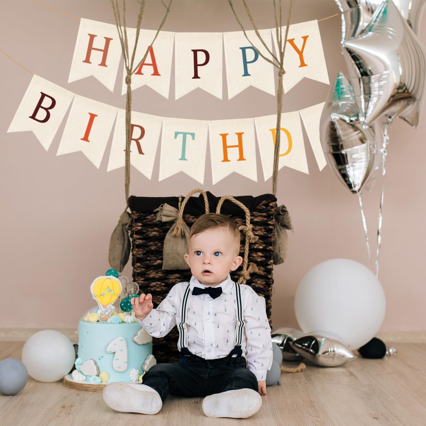 Happy Birthday Burlap Banner (white)