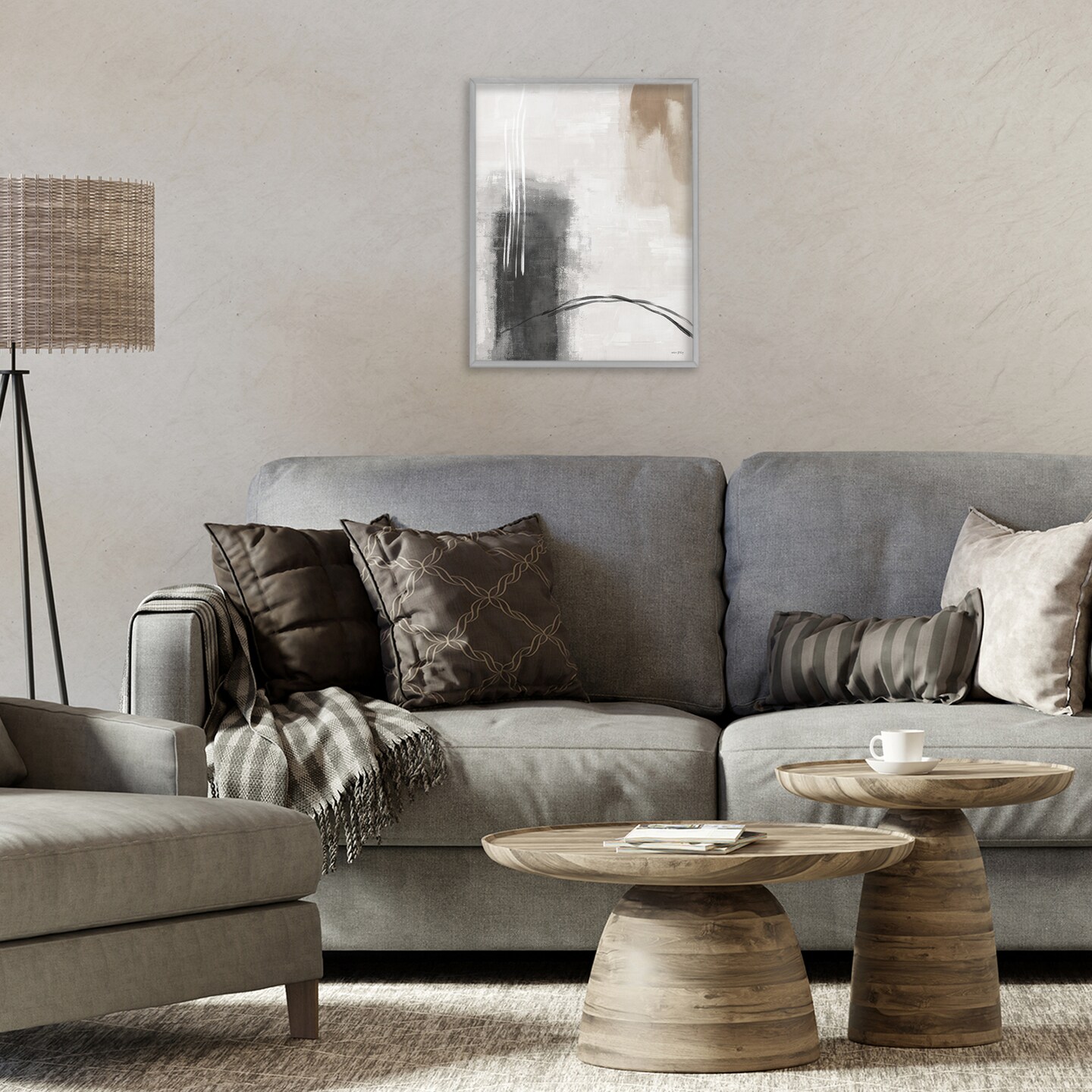 Stupell Industries Grey and Tan Simple Abstract Framed Giclee, design by Amber Sterling
