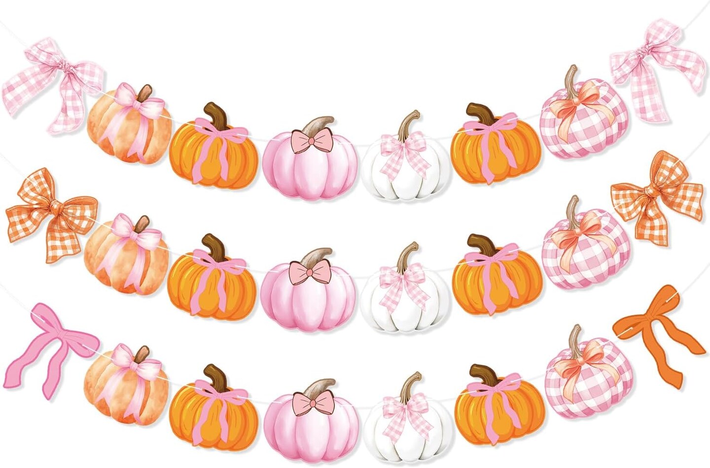 3Pcs Pumpkin Bow Banner (&#x9;Pink, Orange)