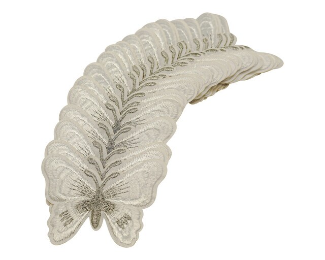 3"x 2 1/4" White Silver Embroidery Heat Transfer Iron On Butterfly Patch Pack of 72