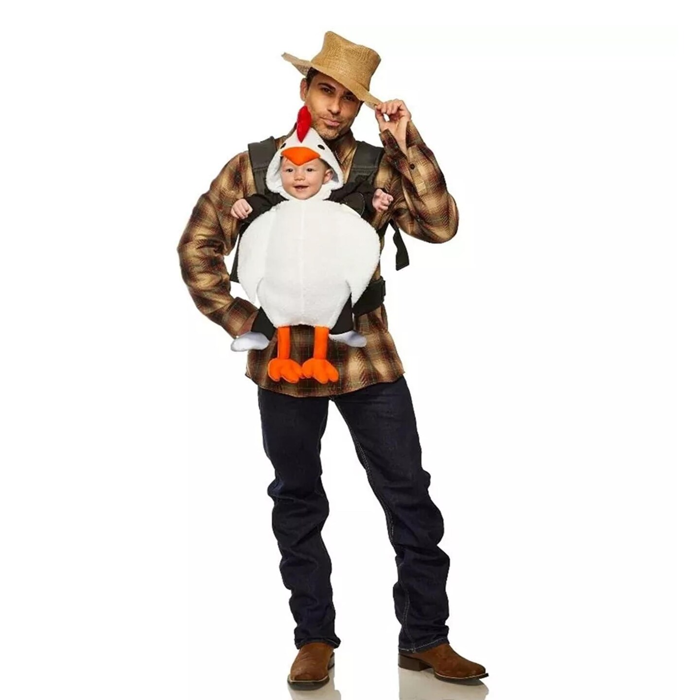 Chicken &#x26; Farmer Adult &#x26; Infant Carrier Costume | One Size