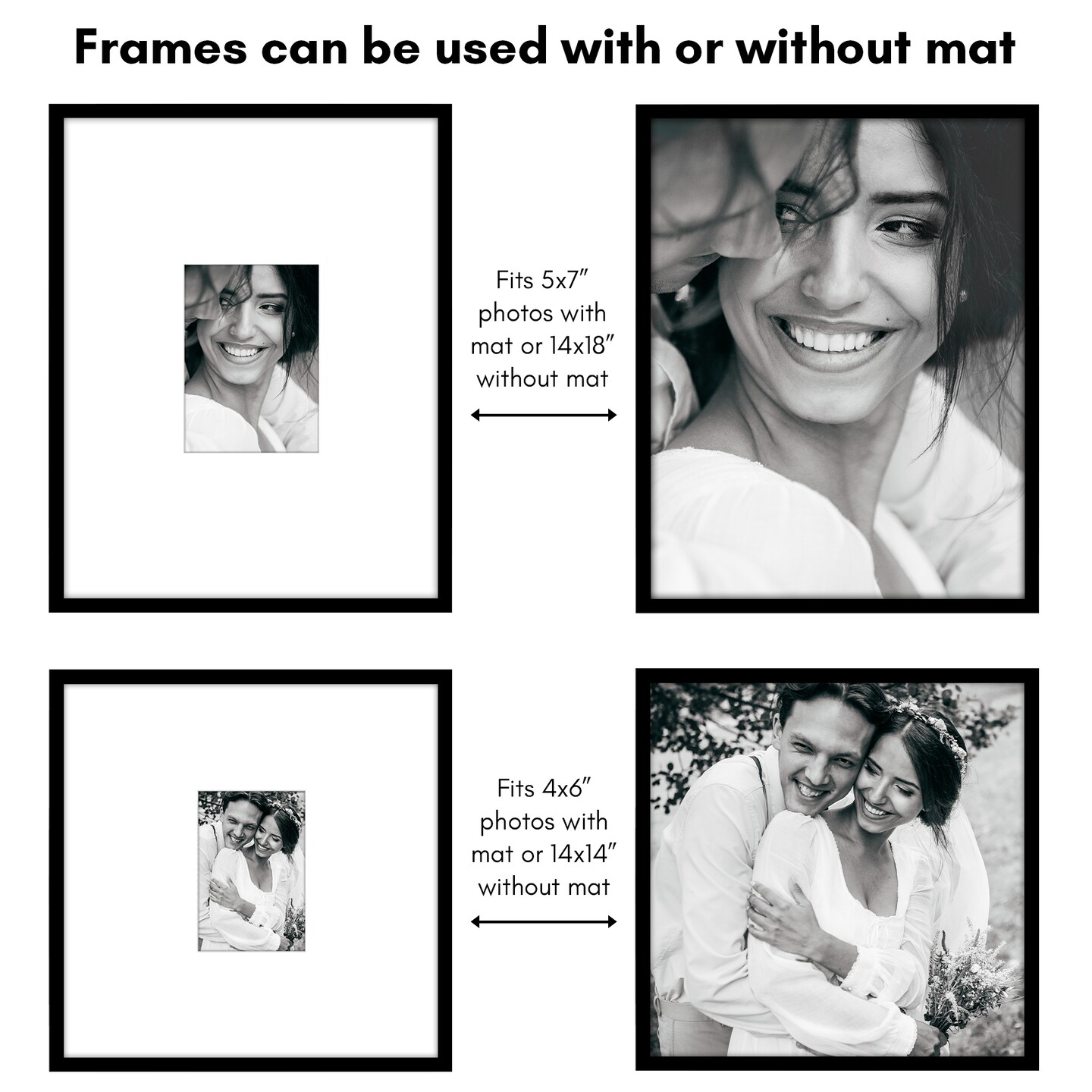 Americanflat Set of 4 Picture Frames - Gallery Wall Frame Set with Two 14x14 Frames with 4x6 Mats and Two 14x18 Frames with 5x7 Mats - Black