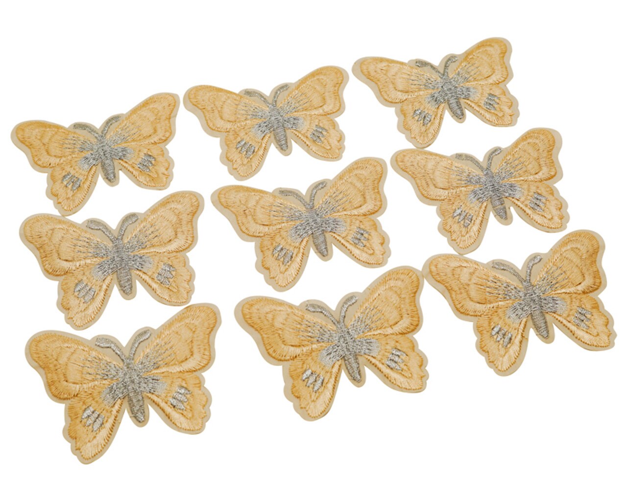 3"x 2 1/4" Champagne / Silver Embroidery Heat Transfer Iron On Butterfly Patch Pack of 72