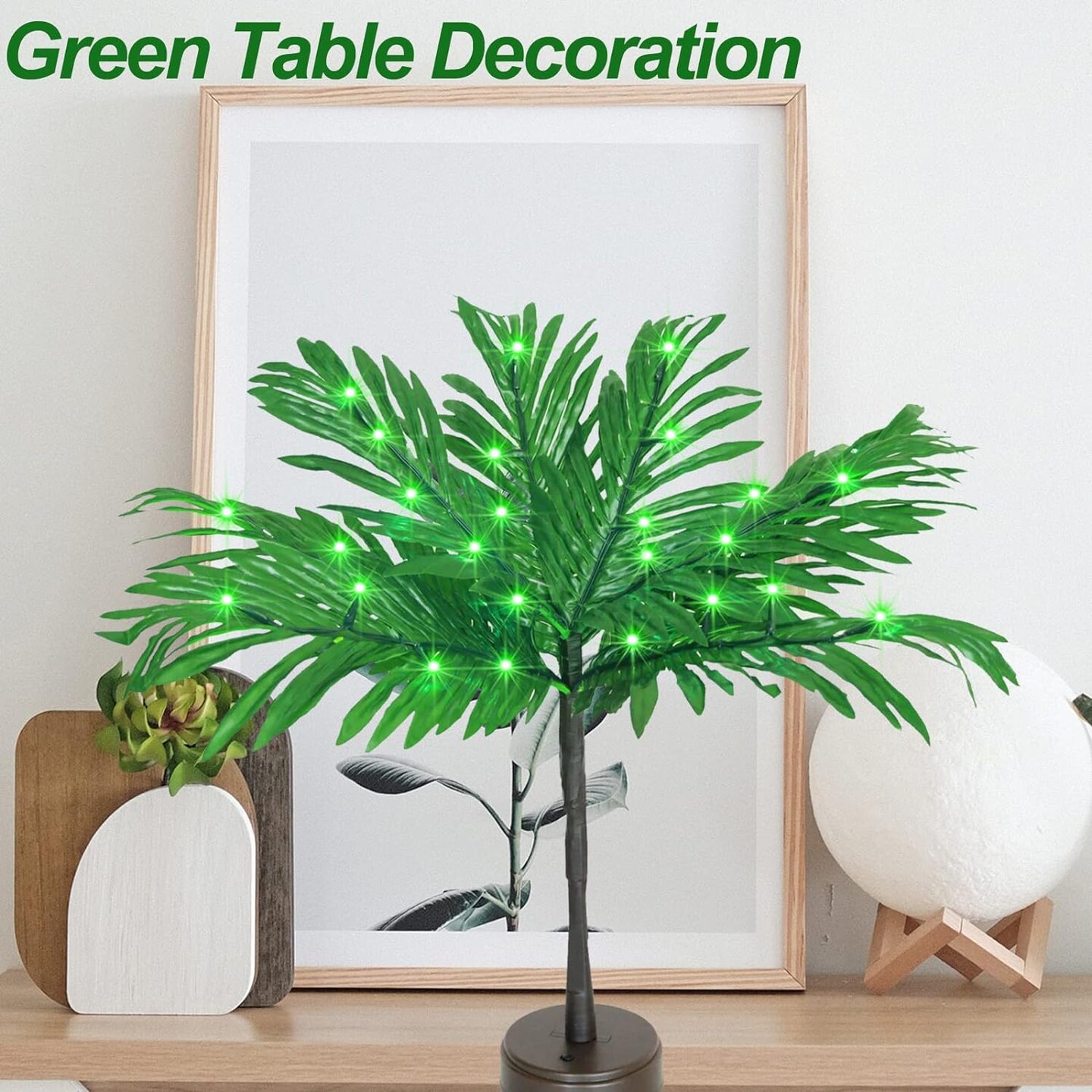23 In Lighted Palm Tree Summer Tabletop Decor Tropical Artificial Palm Tree Lights Branches LED Mini Light Up Palm Tree Decor Table Centerpiece Summer Hawaiian Party