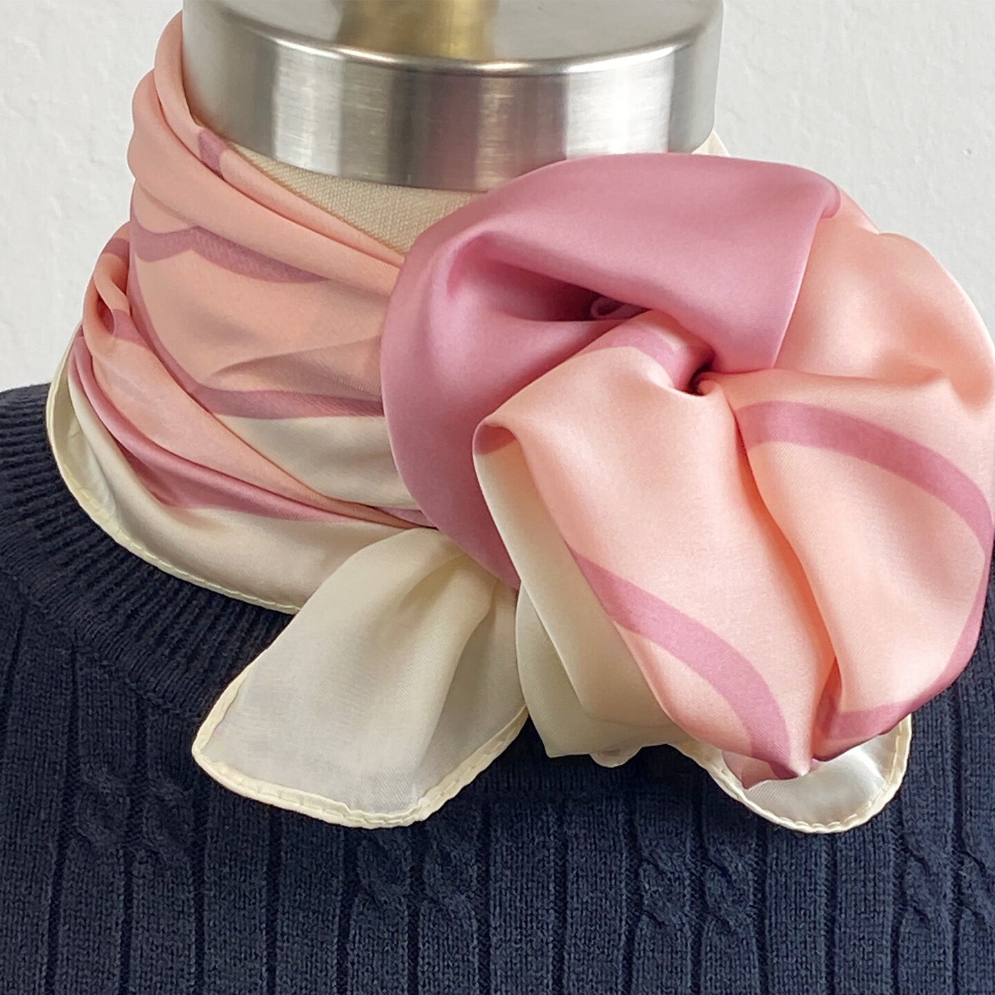 Wrapables Satin Neckerchief Square Scarf 26.5 x 26.5 Inches, Pink Lilies