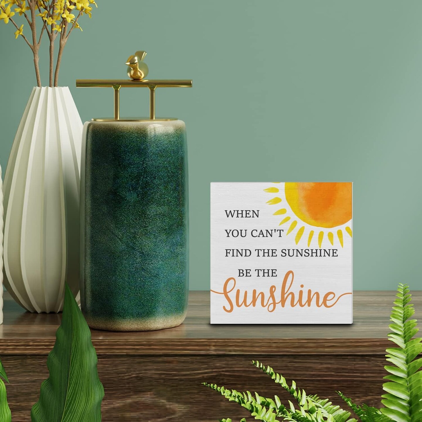 Country Sunshine Summer Tabletop Decor Desk Sign Summer Sunshine Quote Sun Wooden Box Block Sign