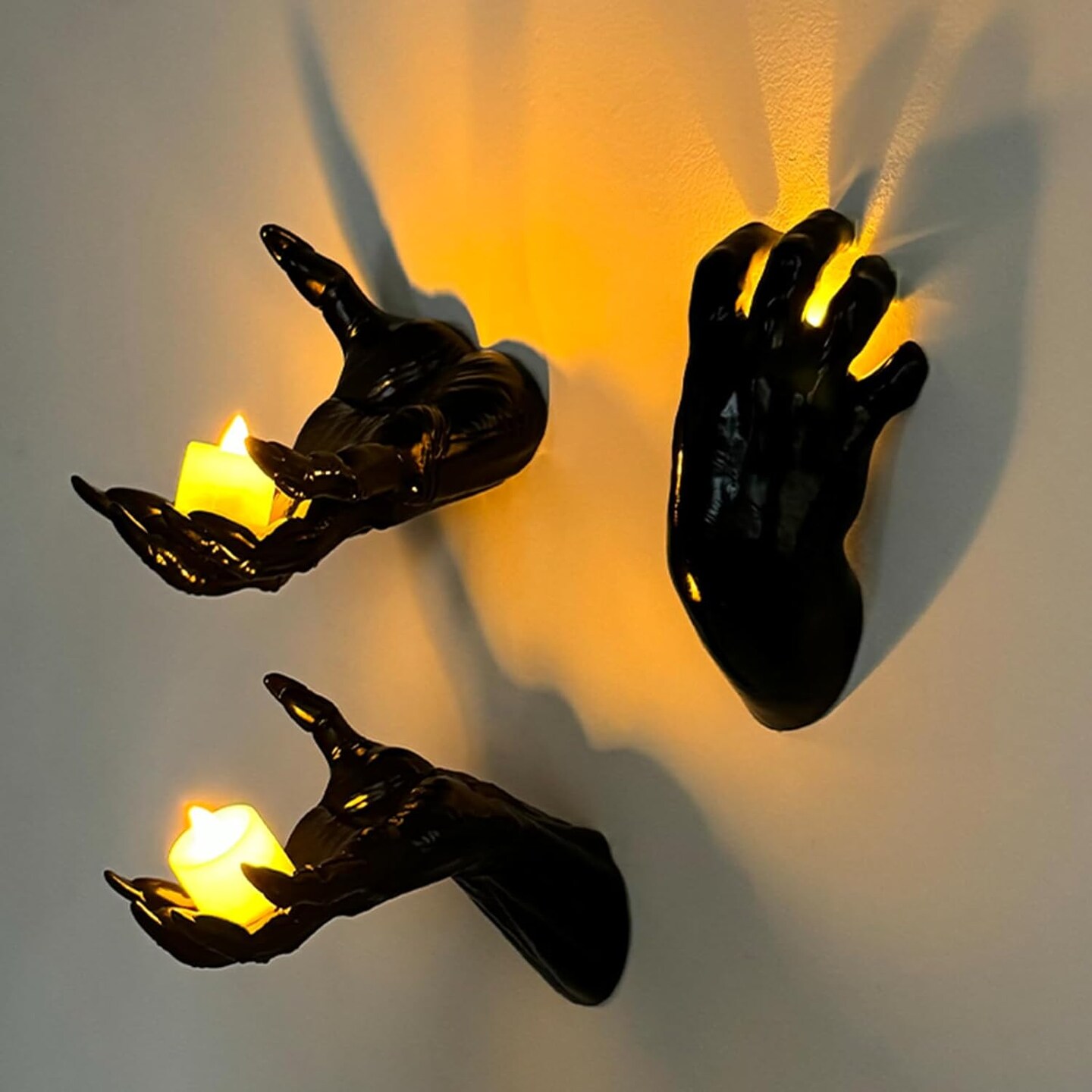 Pack of 3 Halloween Wall Decorations – Life-Sized Creepy Reaching Hands with Candles, Indoor/Outdoor Gothic Hanging Wall Art