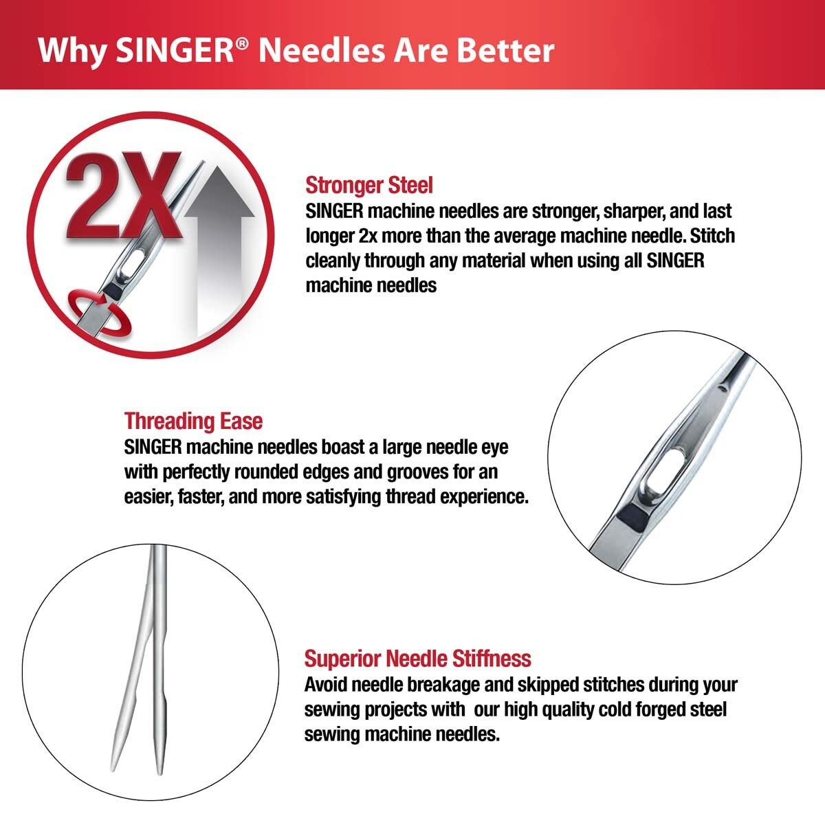SINGER Titanium Universal Regular Point Machine Needles-Sizes 11/80 (4), 14/90 (4) & 16/100 (2)