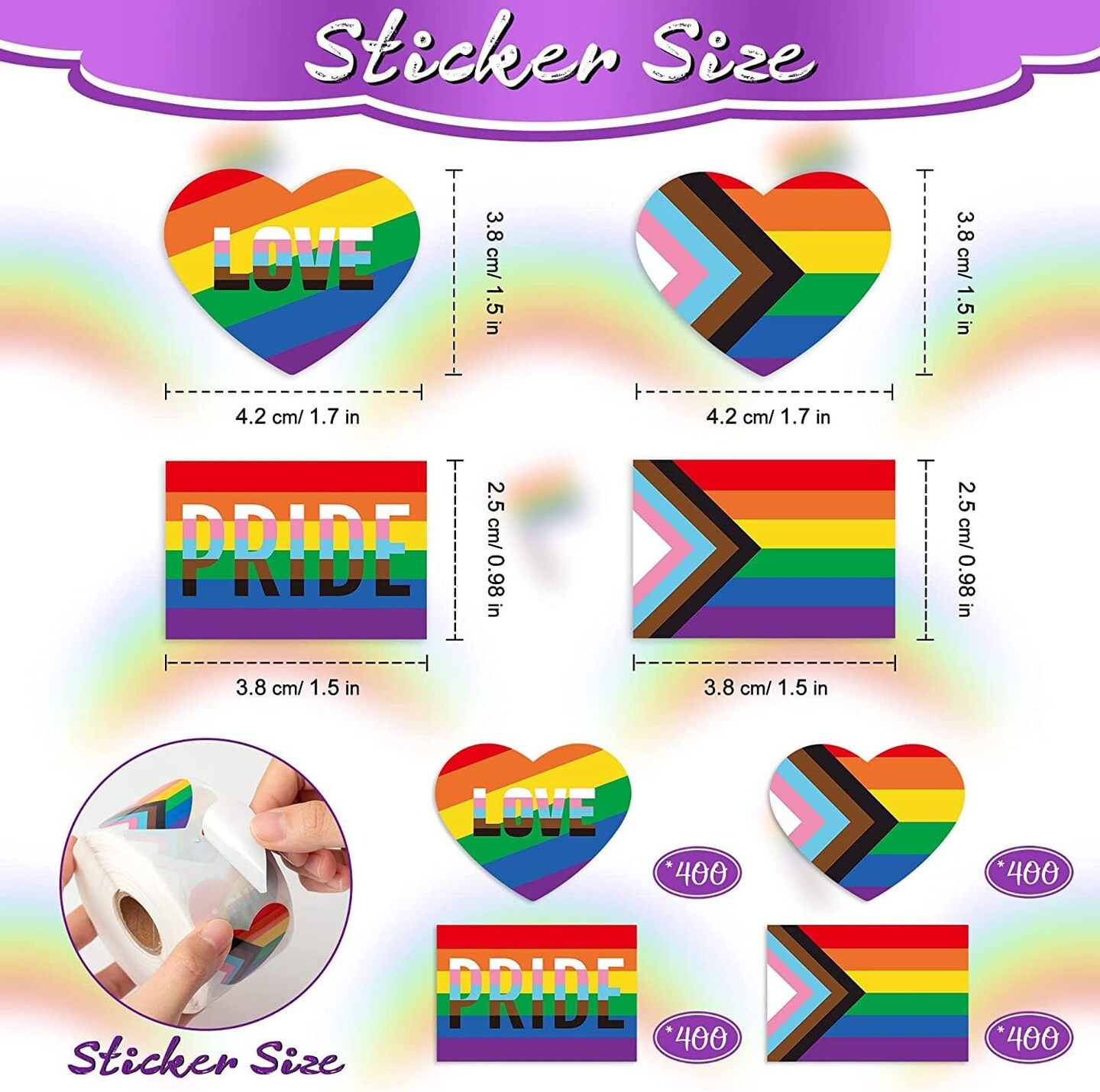 1600PCS LGBTQ+ Pride Heart Stickers Roll Set – Waterproof Rainbow Flag Vinyl Decals for Water Bottles, Laptops, Phones & Pride Parades | Gay Lesbian Bi Trans Nonbinary Accessories